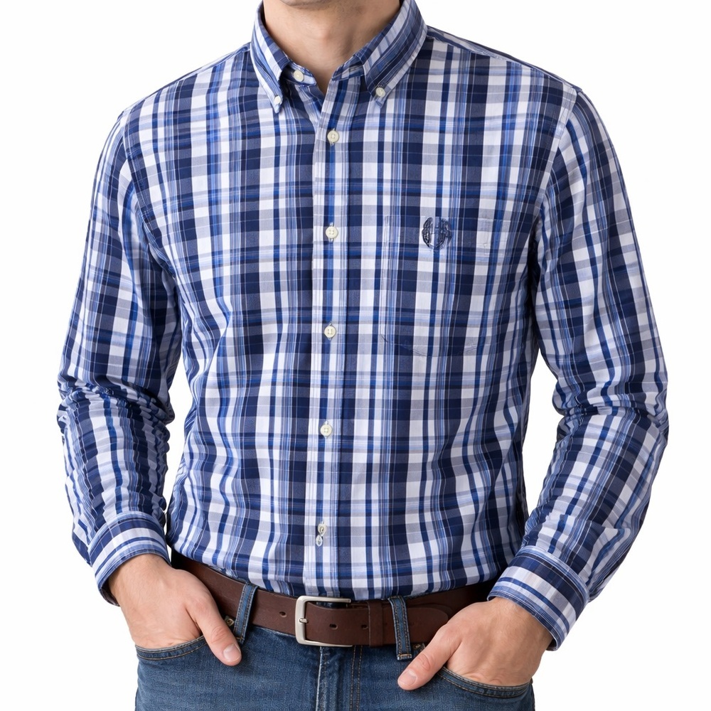 Chaps Blue Button Down Shirt Men’s XXL Stretch Easy Care Long Sleeve Classic Fit